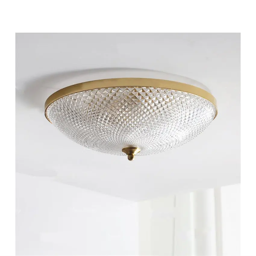 

American transparent glass round ceiling lights bedroom living room copper study retro Japanese led ceiling lamps decor fixtures