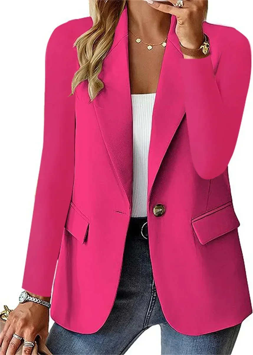 2025 Primavera Autunno Donna Solid Casual Slim Blazer Elegante Chic Office Lady Abiti basic Giacca Manica lunga Colletto dentellato Blazer