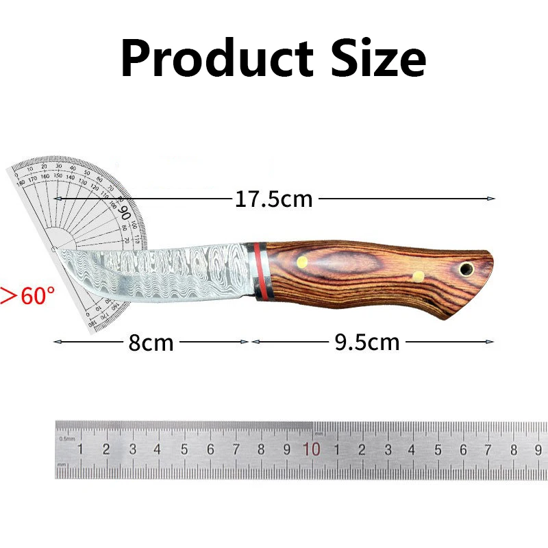 Colored Wood Handle Laser Damascus Pattern Knives Fruit Knife For Household Outdoor Survival Self-defense Sharp Straight Knife