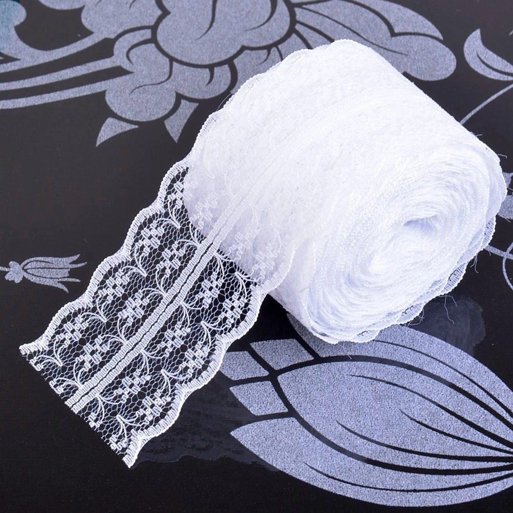 10 m 4,5 cm, nicht dehnbares Spitzenband, weiß bestickter Netzbesatzstoff für DIY-Handwerk, Party-Dekoration, Geschenkverpackung, Nähzubehör – Detail 6