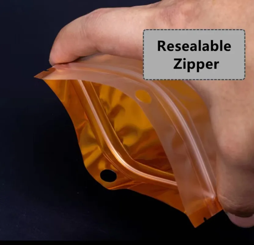 100 قطعة من أكياس زيبلوك من رقائق الذهب الشفافة من جانب واحد - أكياس نافذة شفافة قابلة للإغلاق للقهوة ومستحضرات التجميل واللوازم المكتبية