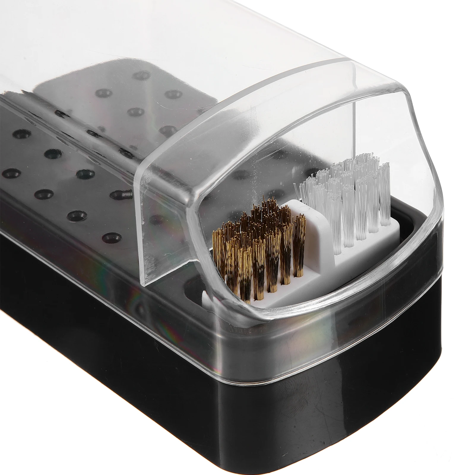 

30 Holes Nail Drill Bit Holder Plastic Material Storage Box for Technician Black Color Dust Proof With Cleaning Brush