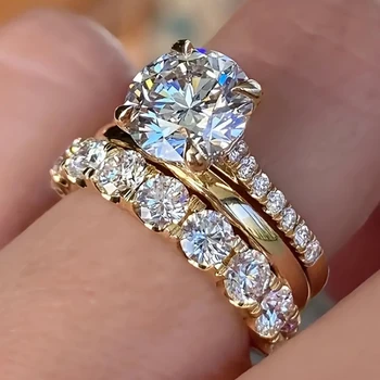 Huitan Gorgeous 3Pcs Set of Rings Female Luxury Shiny Round Zirconia Finger Jewelry…