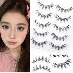 5pairs Manga Lashes Cat Eye False Eyelash Invisible Band Fake Eyelashes Cute Soft Eyelashes Makeup Eyelashes Extension Faux Cils