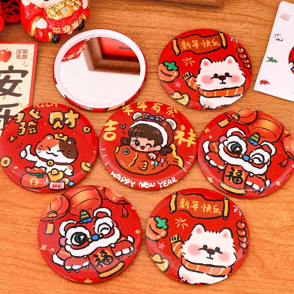 Glazen cartoon lentefestivalspiegel Gemakkelijk mee te nemen zakmake-upspiegel Handheld kleine ronde spiegel Draagbare mini-make-upspiegel