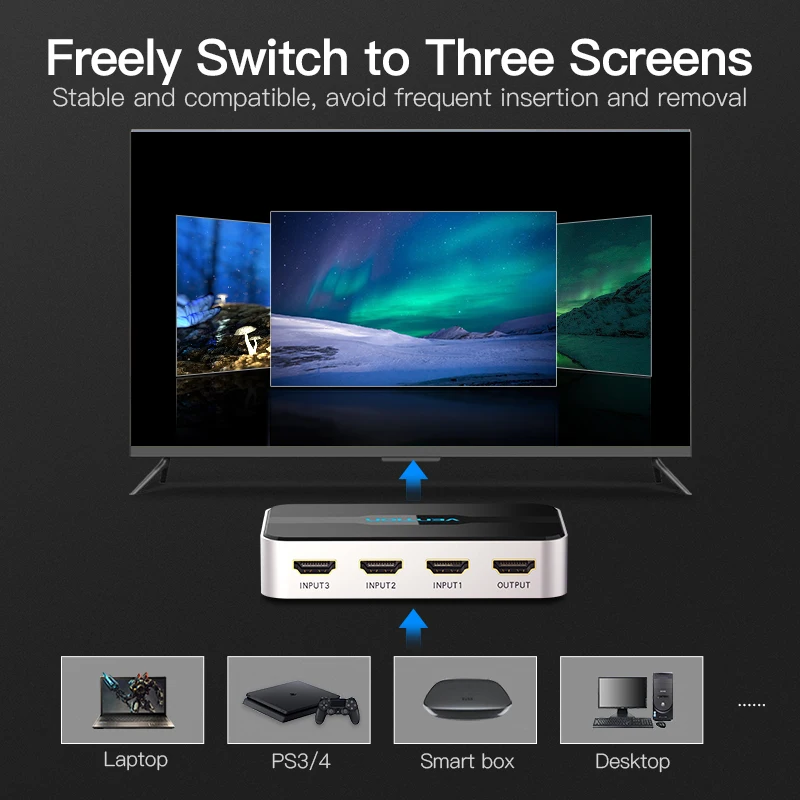 Vention 3 in 1 out HDMI Switch 4K 3D 2.0 1.4 HDMI Splitter for PS4 TV Xbox 3 in 1 out with Remote Control Switch HDMI 2.0Adapter