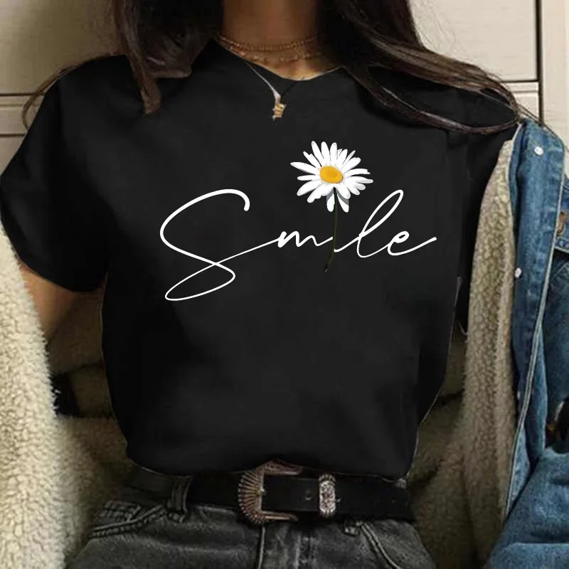 Maycaur Fun Daisy Print T-shirt Damski Harajuku 90s Street Trend Short-sleeved T-shirt Tops Summer Cute Women's Tops Y2K Top