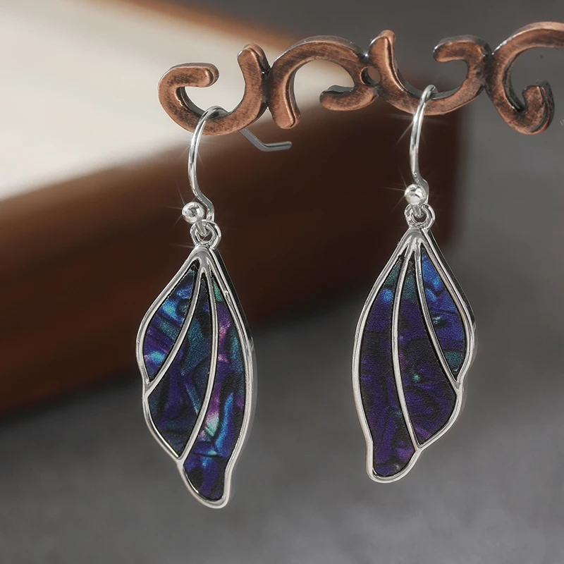Trend Purple Resin Simulation Wings Butterfly Long Drop Earrings For Women Party Banquet Vacation Earrings Creative Jewelry