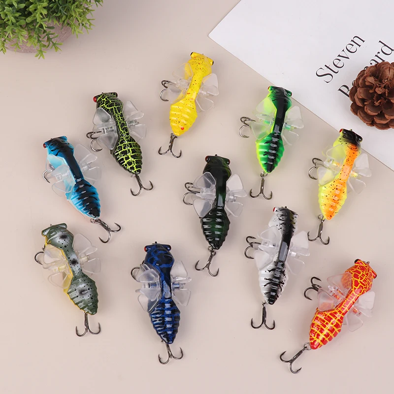 

NEW Bionic Cicada Hard Lure With Propeller Treble Hook Spinning Fishing Bait Top Water Hard Baits