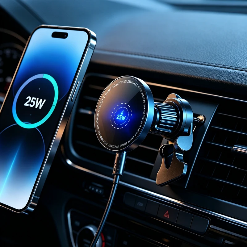 Soporte Magnético para Celular con Cargador Inalámbrico para Auto UYUXIO, Imán Potente, Carga Ultra Rápida de 25W, para Rejilla de Ventilación