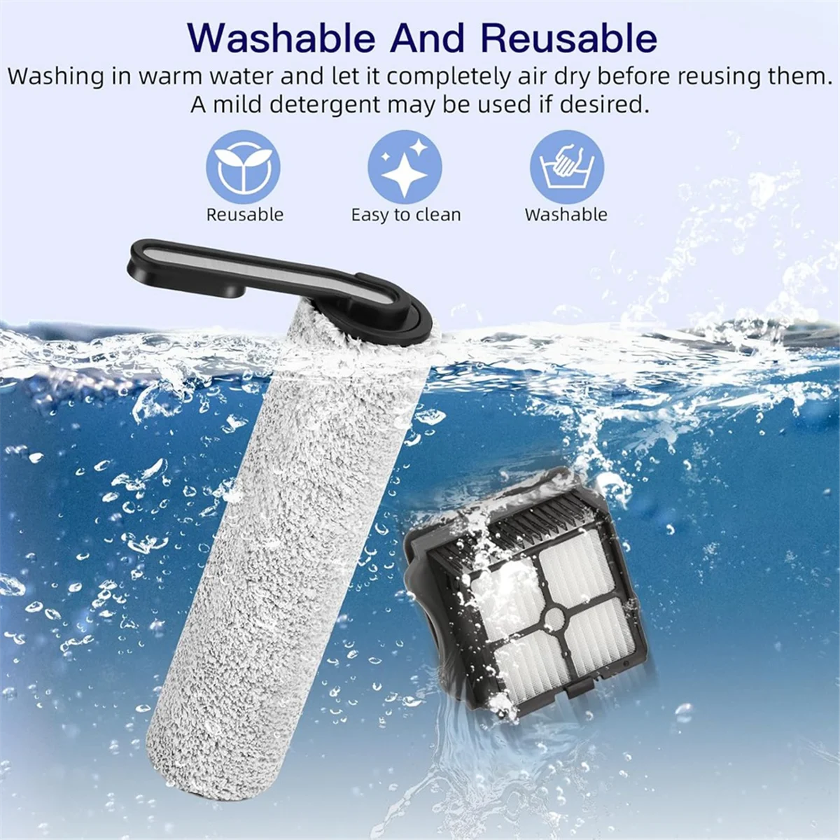 ABKR Reemplazo de cepillo de rodillo para Tineco IFloor 5, Floor One S5 Rodillos de cepillo para aspiradora inalámbrica y filtros Hepa