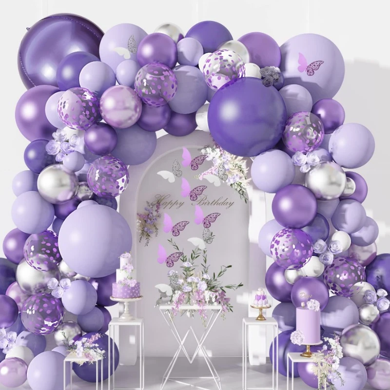 

Purple balloon chain set flower wreath arch balloon metal balloon birthday wedding party decoration and decoration balloons