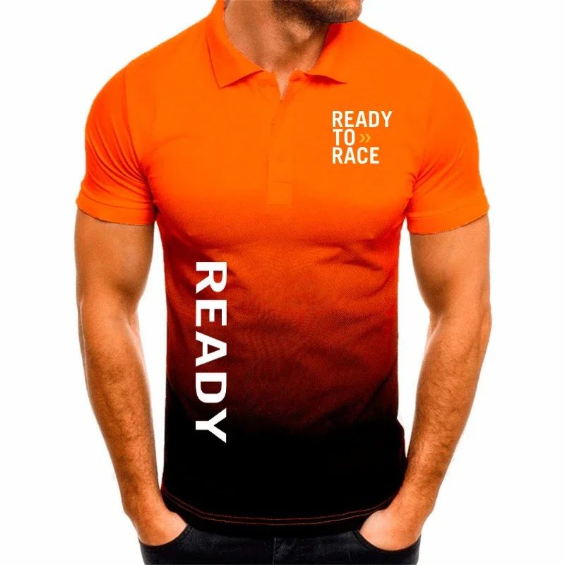 Summer Men's Short-Sleeved Polo Shirt Ready To Race Business Fashion gradient color contrast T-Shirt Enduro Cross Motocross Tees