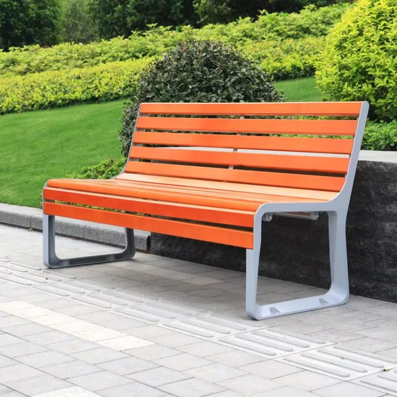 Cast aluminum waterproof  public bench chair modern patio with backrest outdoor wooden commercial wood garden metal park