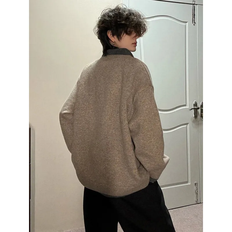 Winter Lapel Sweater Men Warm Fashion Casual Knitted Pullover Men Korean Loose Long Sleeved Sweater Mens Jumper Clothes M-2XL