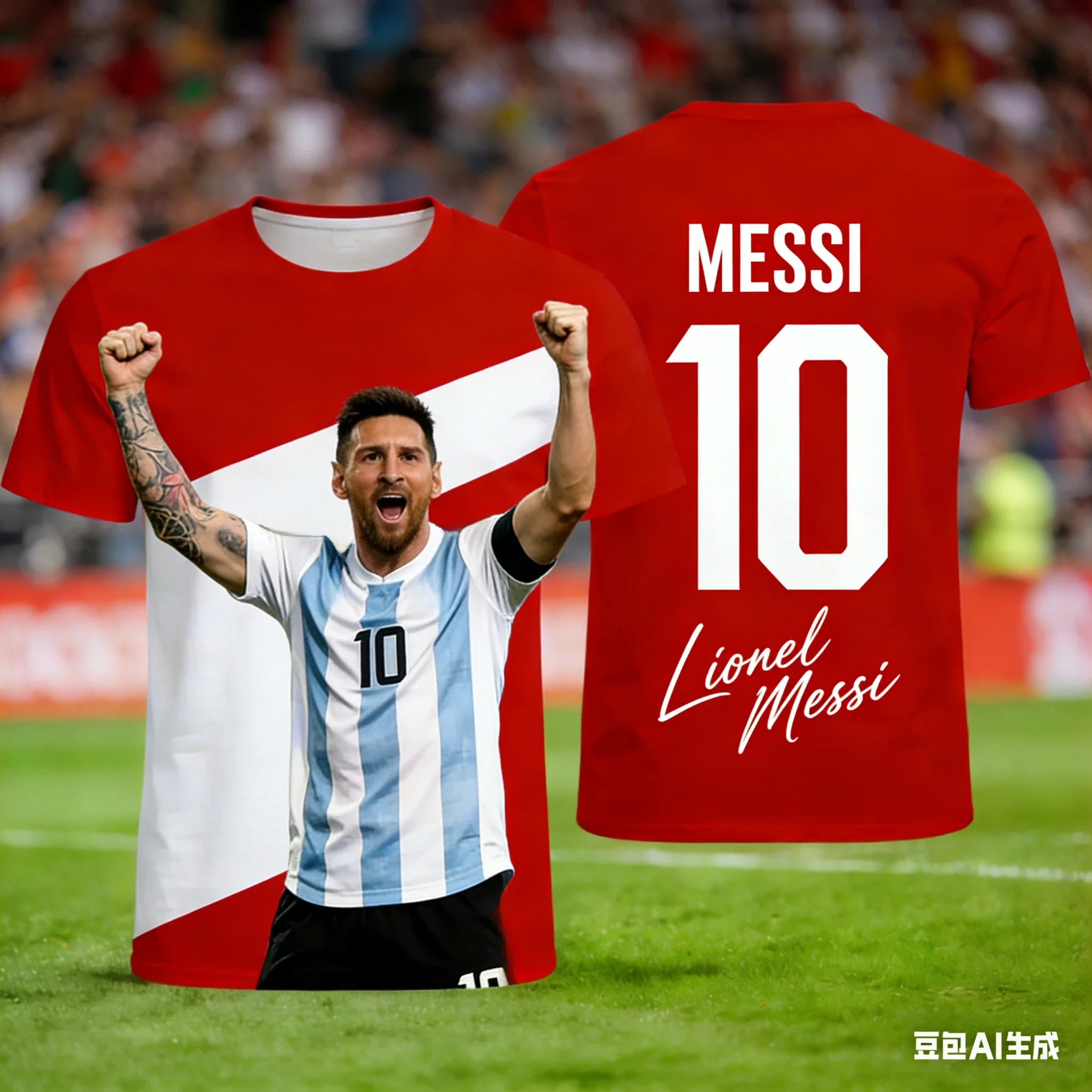 2026 New Summer Men's T-shirt, Messi Football Jersey, 3D Printed Design, Loose and Comfortable Family Clothing