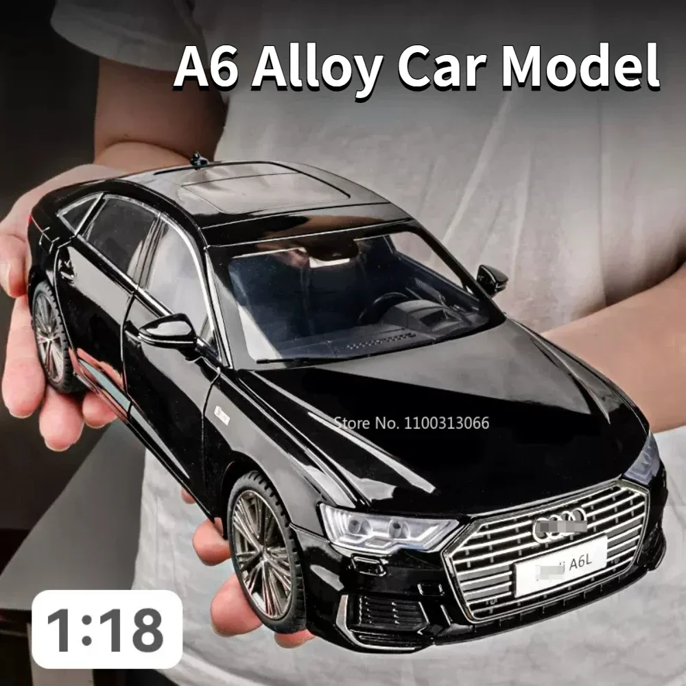 1:18 Audi A6L Alloy Model Cars Metal Diecast Vehicle Toys with Sound Light Pull Back Function Car Toy for Boys Gifts Collection