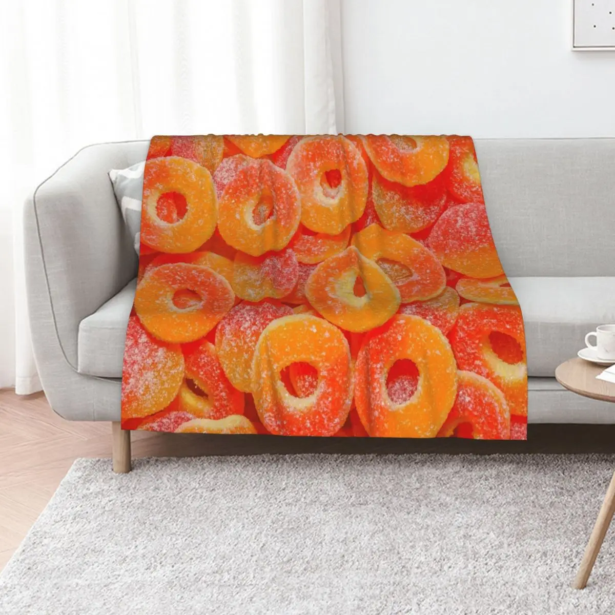 Sour Peach Slices and Rings Gummy Candy Photograph Throw Blanket Softest Quilt Shaggy for sofa Designers Blankets