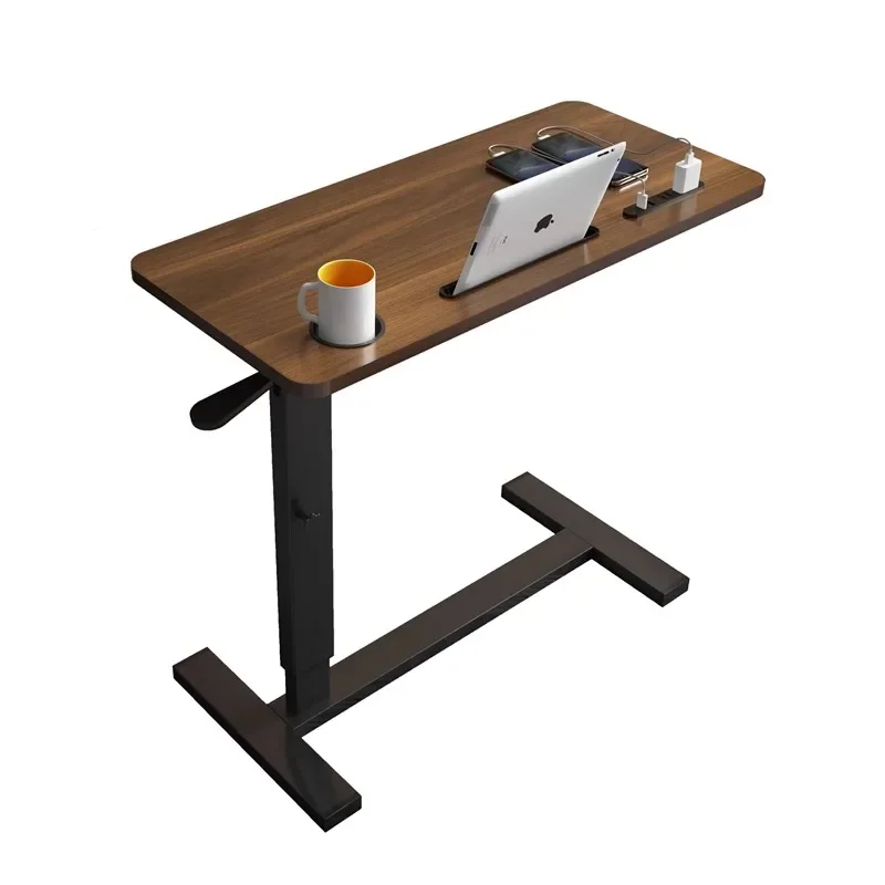 Solid wood bed, side table, bed desk, removable laptop, computer table can be lifted and lowered