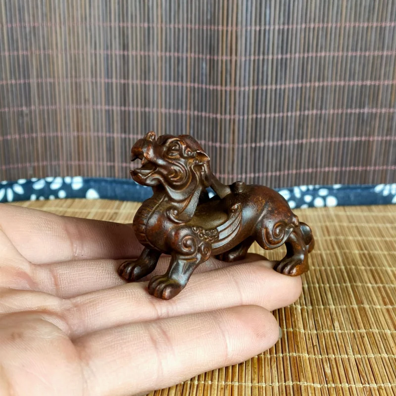 Old Pixiu Tea Pet Ornaments Antique Copper Statues Craft Desktop Decoration