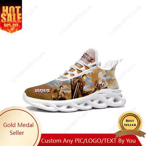 Berserk Guts Black Swordsman Flats Sneakers Womens Sports Run Shoes High Quality Sneaker Lace Up Mesh Footwear Custom Shoe