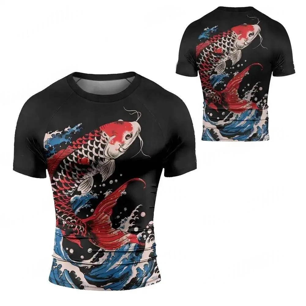 2026 hot selling surfing beach T-shirt short sleeved mixed martial arts Brazilian Jiu Jitsu men's Jiu Jitsu fitness suit trend