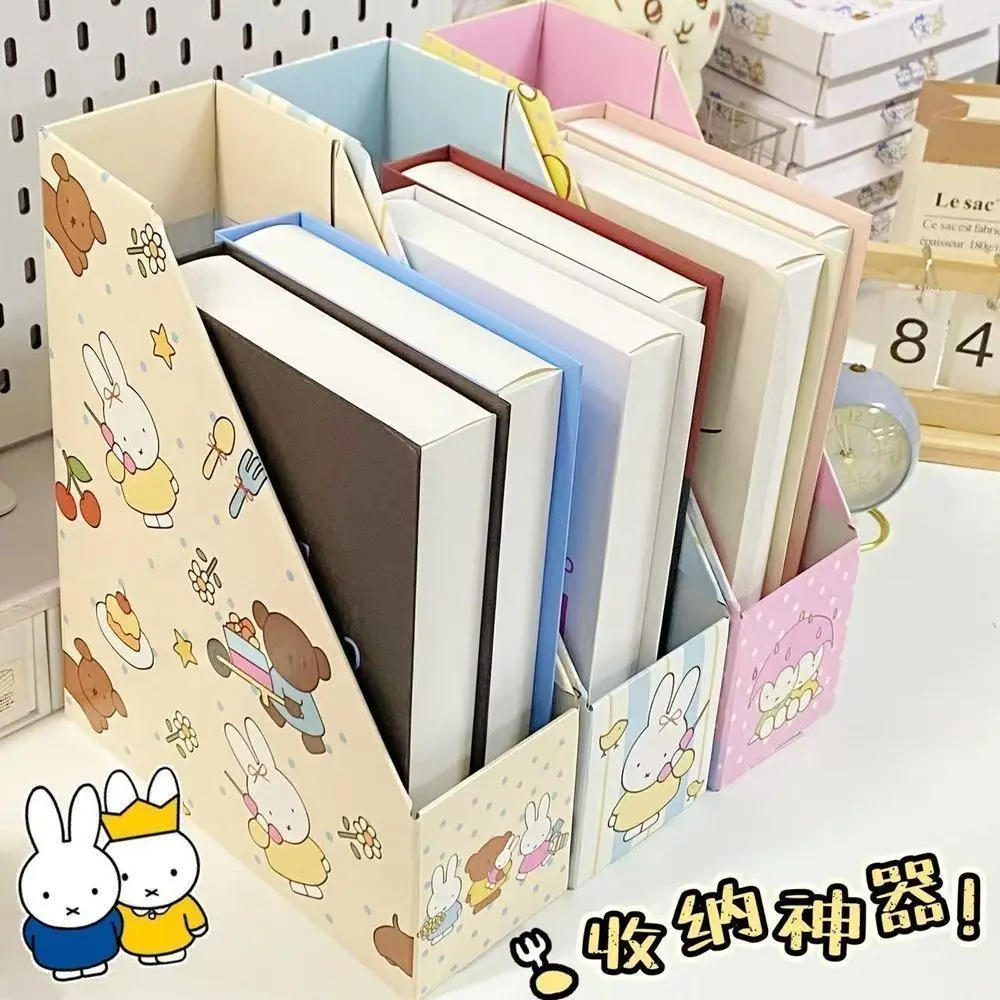 Cute Miffy Rabbit File Holder Cartoon Bunny Pattern Foldable Magazine Rack Desktop Book Organizer Office Stationery