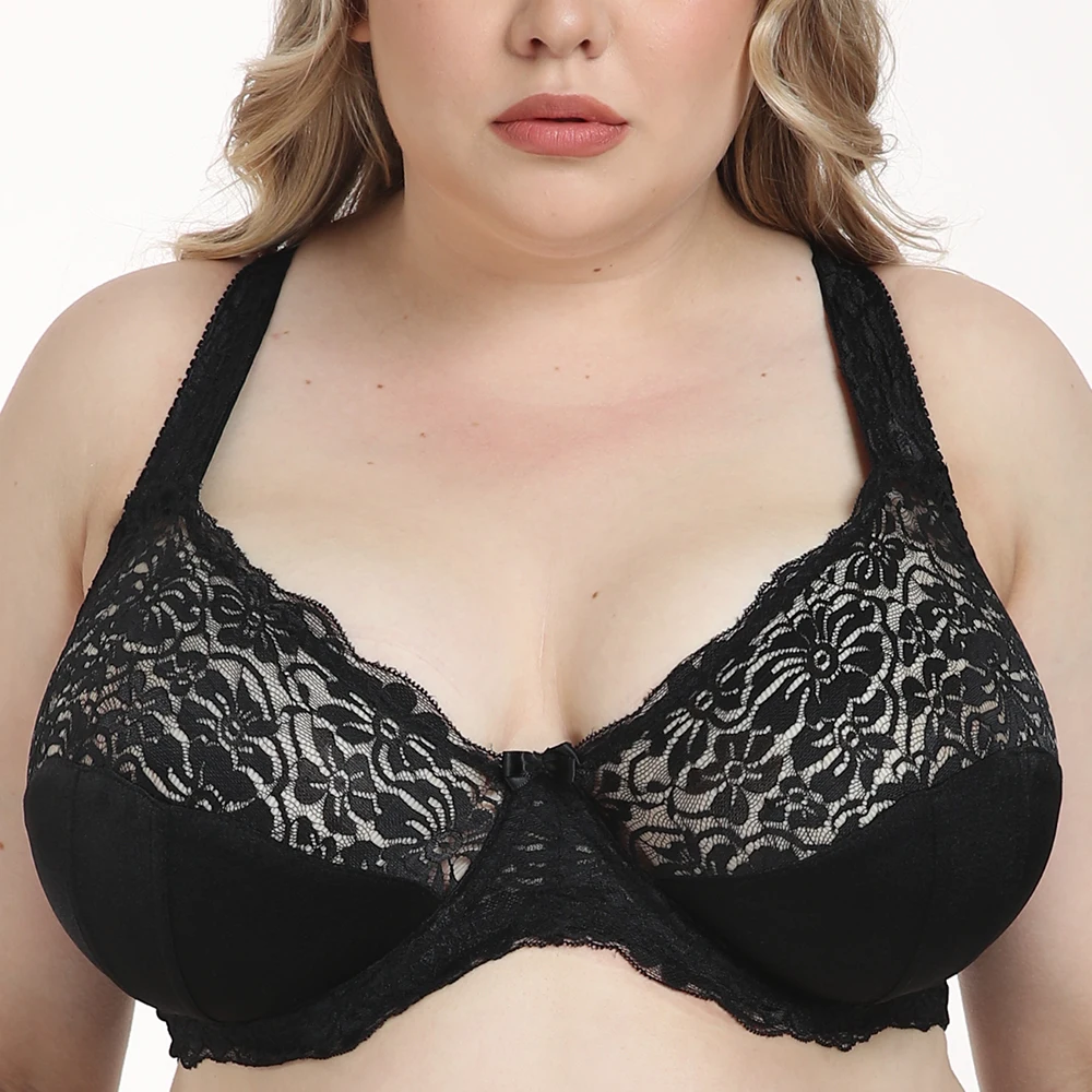 Embroidery Bras Underwear Women Plus Size Sexy Lingerie BH Top Full Bra Lace Brassiere 36 38 40 42 44 46 48 50 52 54 F G H I Cup