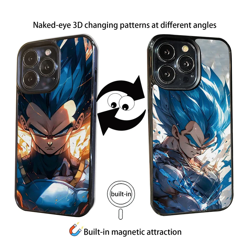 Luxury Anime Dragons Balls 3D Changing Visual Phone Case For iPhone 15 14 13 12 11 Pro Max Wireless Charging For Magsafe Cover