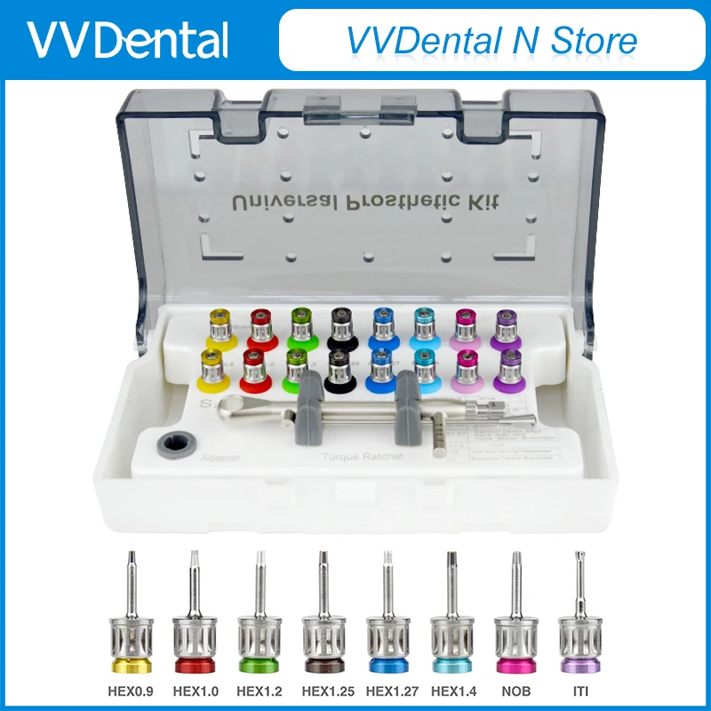 

Новый динамометрический ключ для зубных имплантатов VVDental с трещоткой 10-70NCM с драйверами и комплектом гаечных ключей, высококачественные отвертки, инструменты