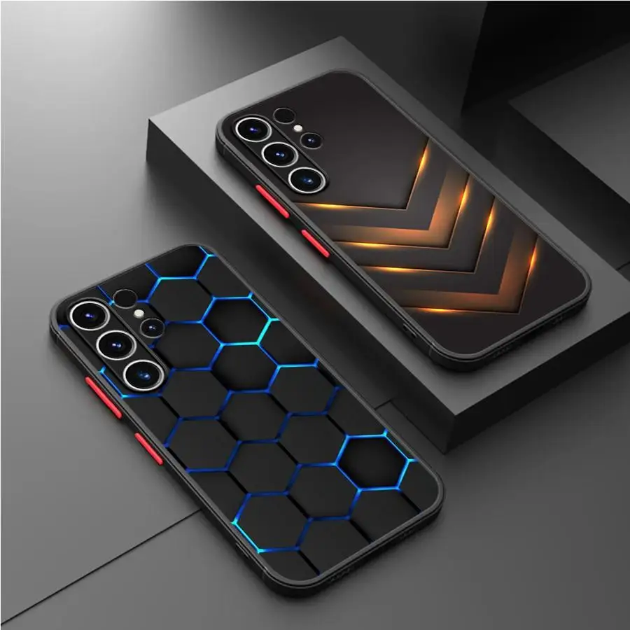 

Fashion Honeycomb Case for Samsung Galaxy S25 S24 Ultra S23 S22 Plus S21 FE Note 20 10 Matte Hard Black Phone Funda