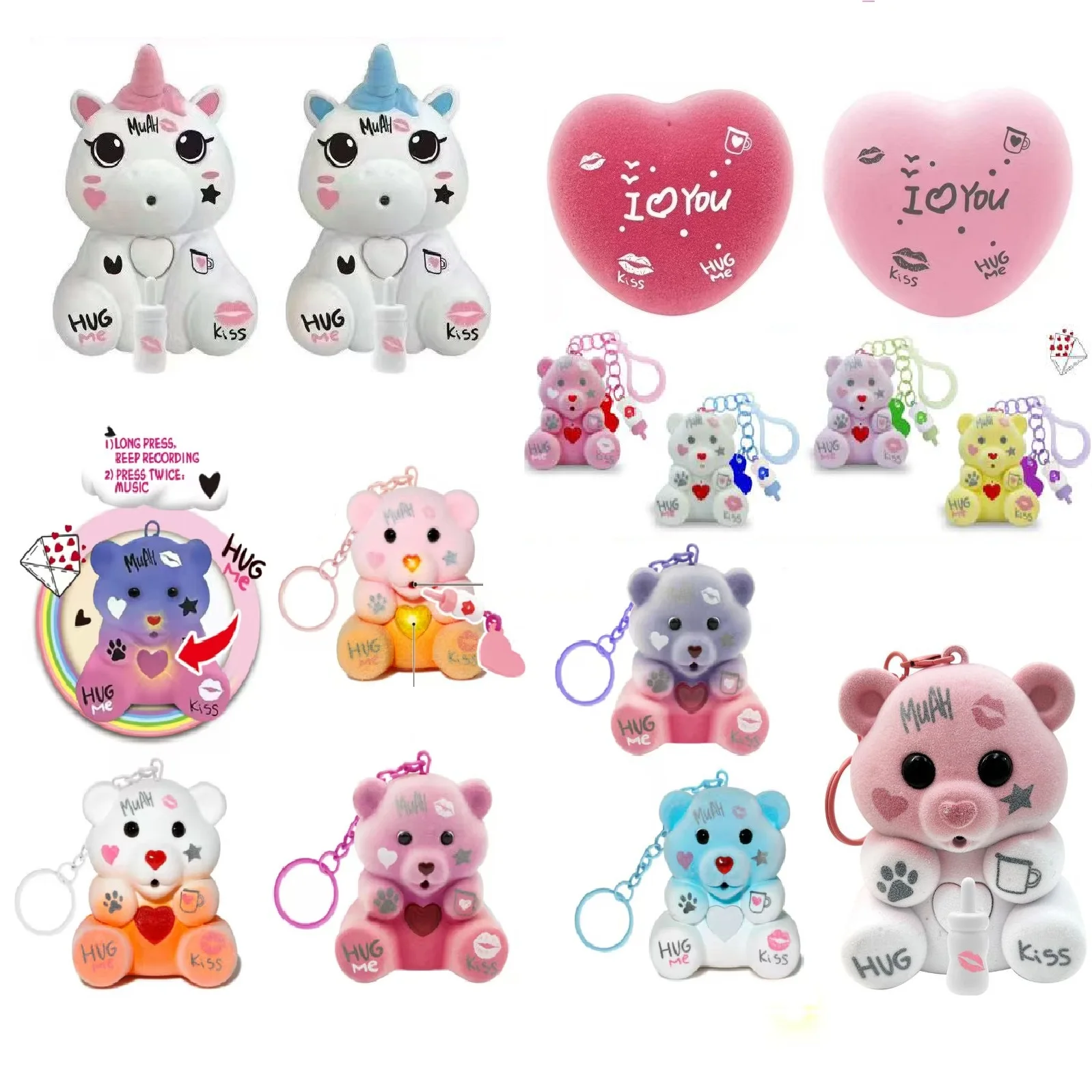 New Hot Selling Cuddle Pacifier Teddy Bear Will Record Glow Cute Plush Blind Box Toy Keychain Pendant Girl'S Valentine Day Toys