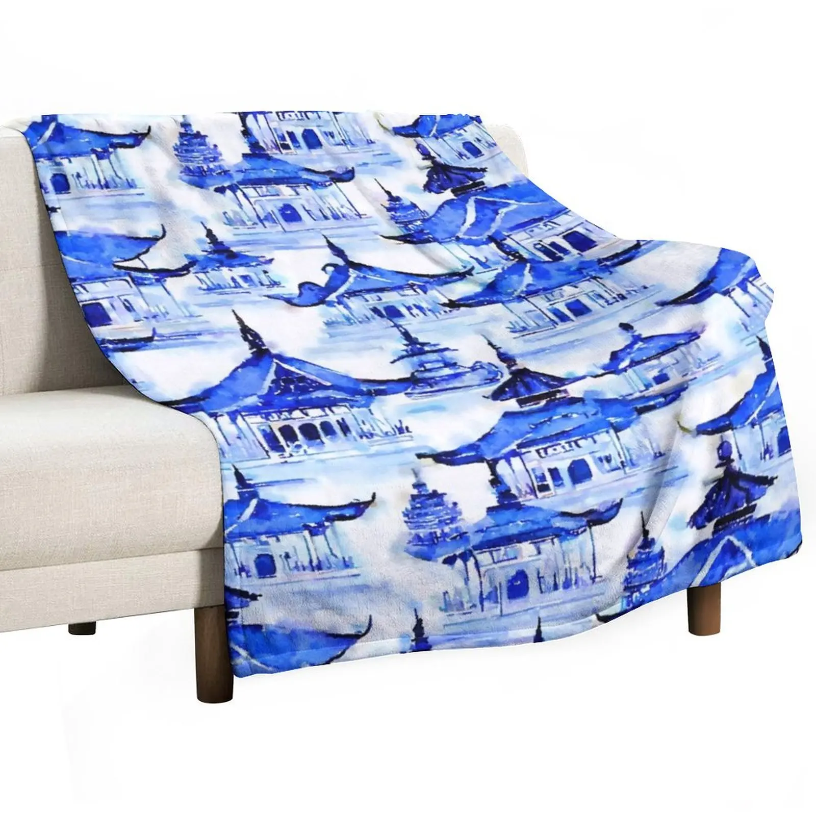 

Blue and white chinoiserie pagodas Throw Blanket Weighted Blankets For Bed Blankets