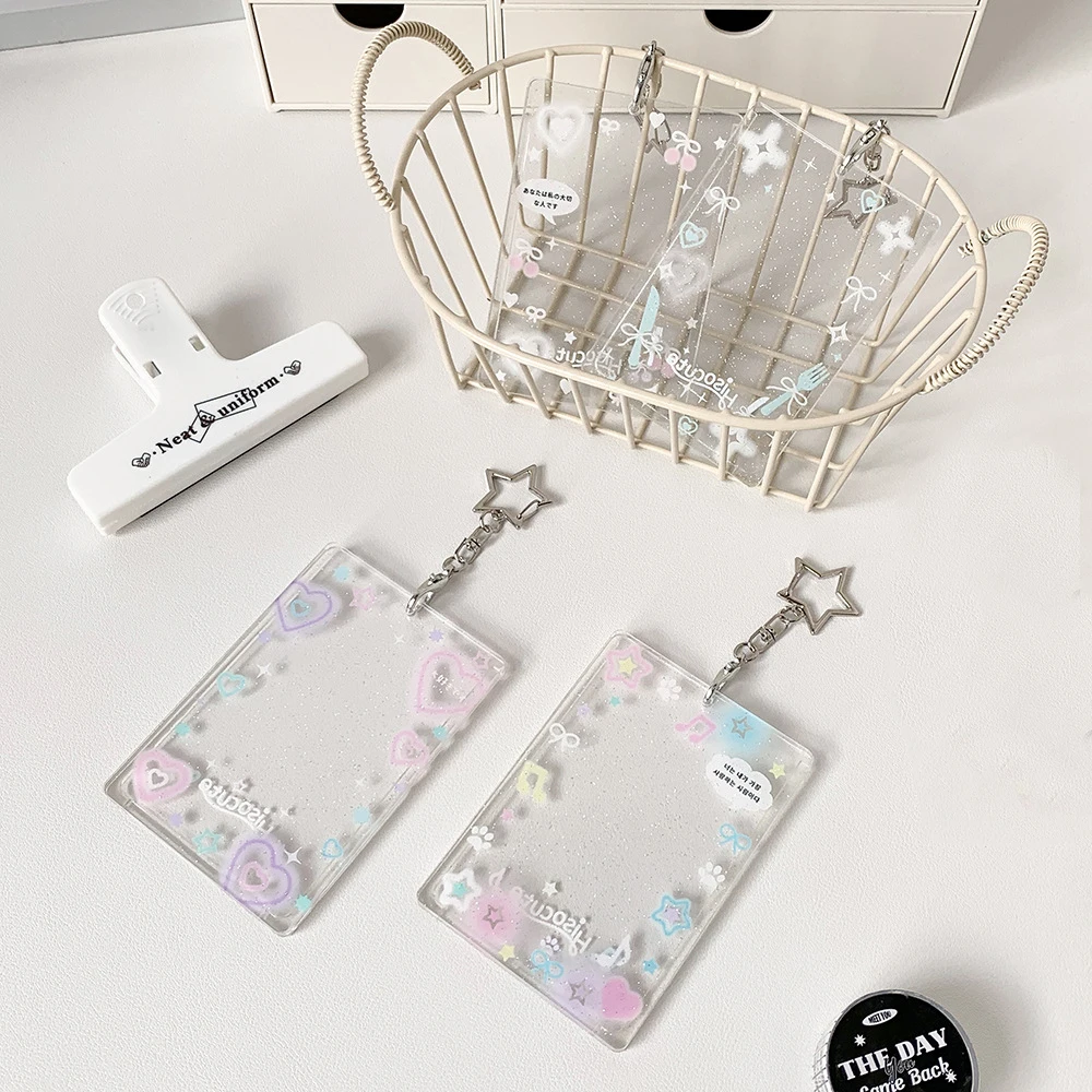 Colorful graffiti love transparent glitter card sleeve three-inch small card card brick schoolbag key chain pendant