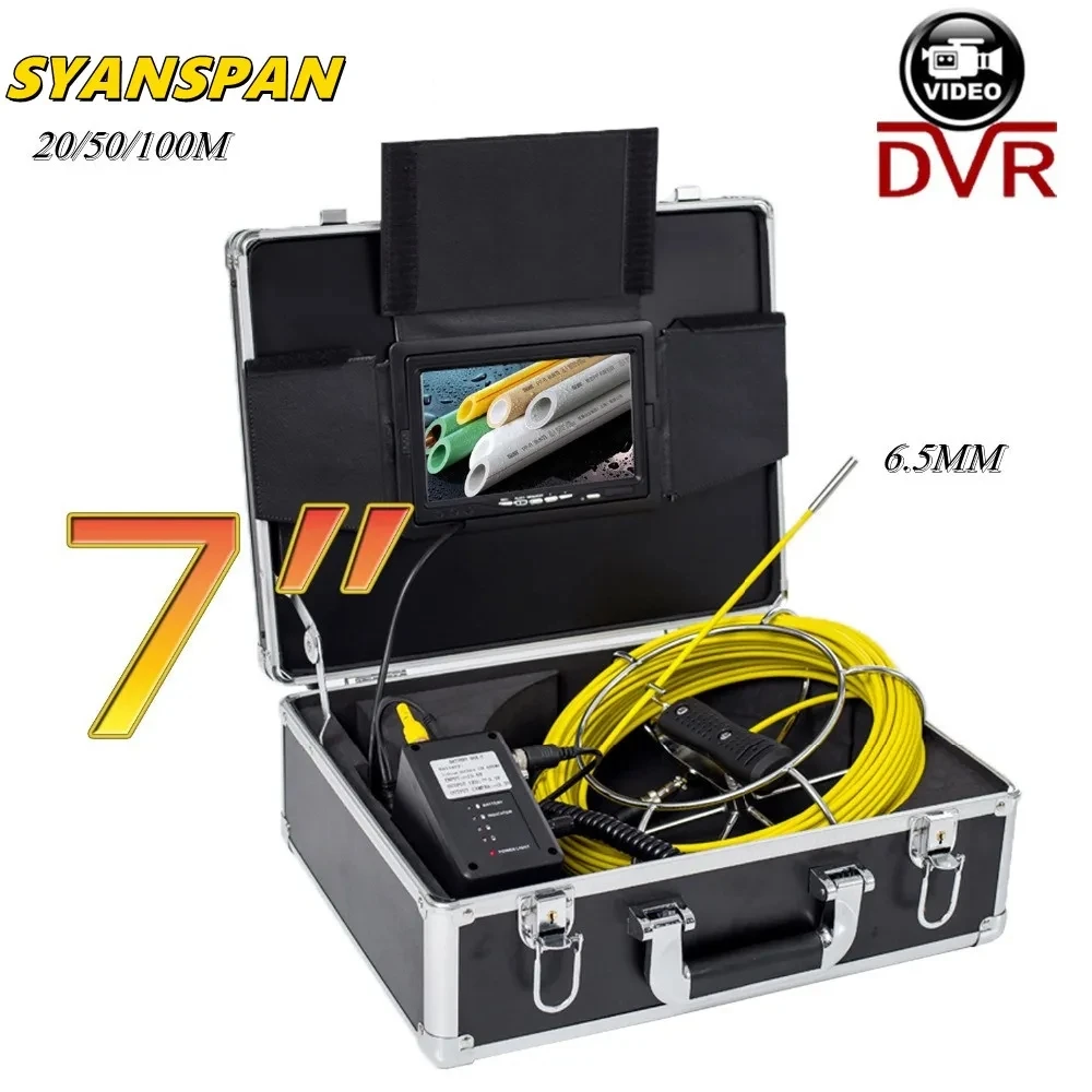 

6.5mm Pipe Car Endoscope Camera for Piping inspection SYANSPAN DVR 20m/50m Wall Pipeline Borescope Camera 7inch Monitor