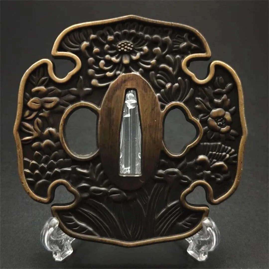 Alloy Tsuba Sword Guard Japanese Sword Fittings Modern Flower Design HandGuard