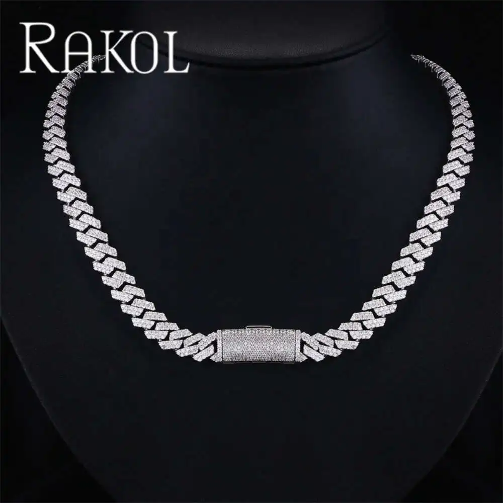 Rakol Zpn145 American Luxury Cuba Chain 10mm Moissanite S925 Silver Diamond Men Necklace Wholesale Price High Quality Jewelry