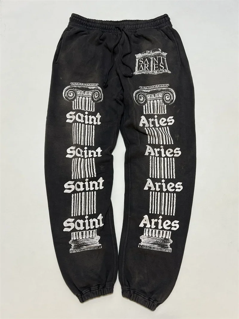 2024ss Black Washed SAINT MICHAEL Aries Sweatpants For Men Women 1:1 Best Quality Joggers Tracksuit Set