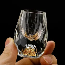 Luxury Crystal Glass Vodka Sake Shochu Bar Liqueur Double Bottom Gold Foil Glass Tea Cup High-end Gift Hard Liquor Wine Glasses