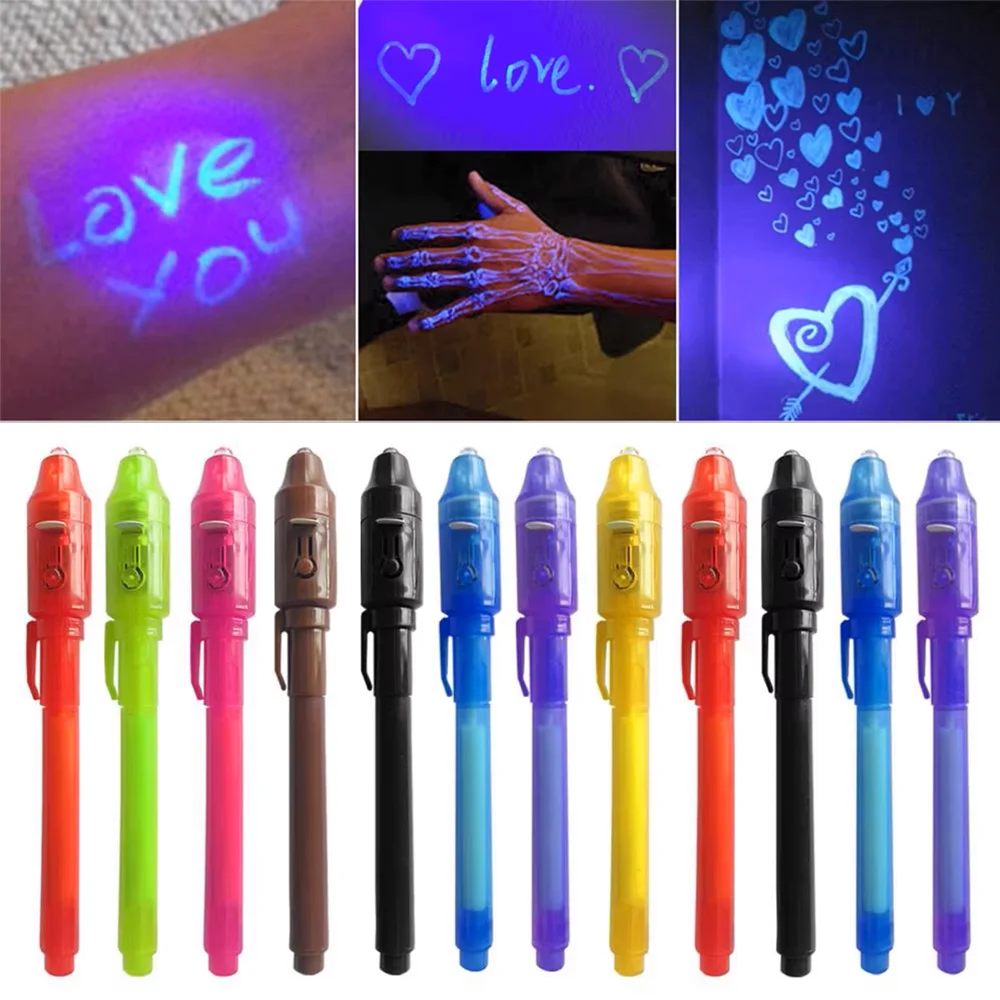 Invisible Ink Pen,Secrect Message pens, 2 In 1 Magic UV Light Pen for Drawing Funny Activity Kids Party Students Gift DIY School