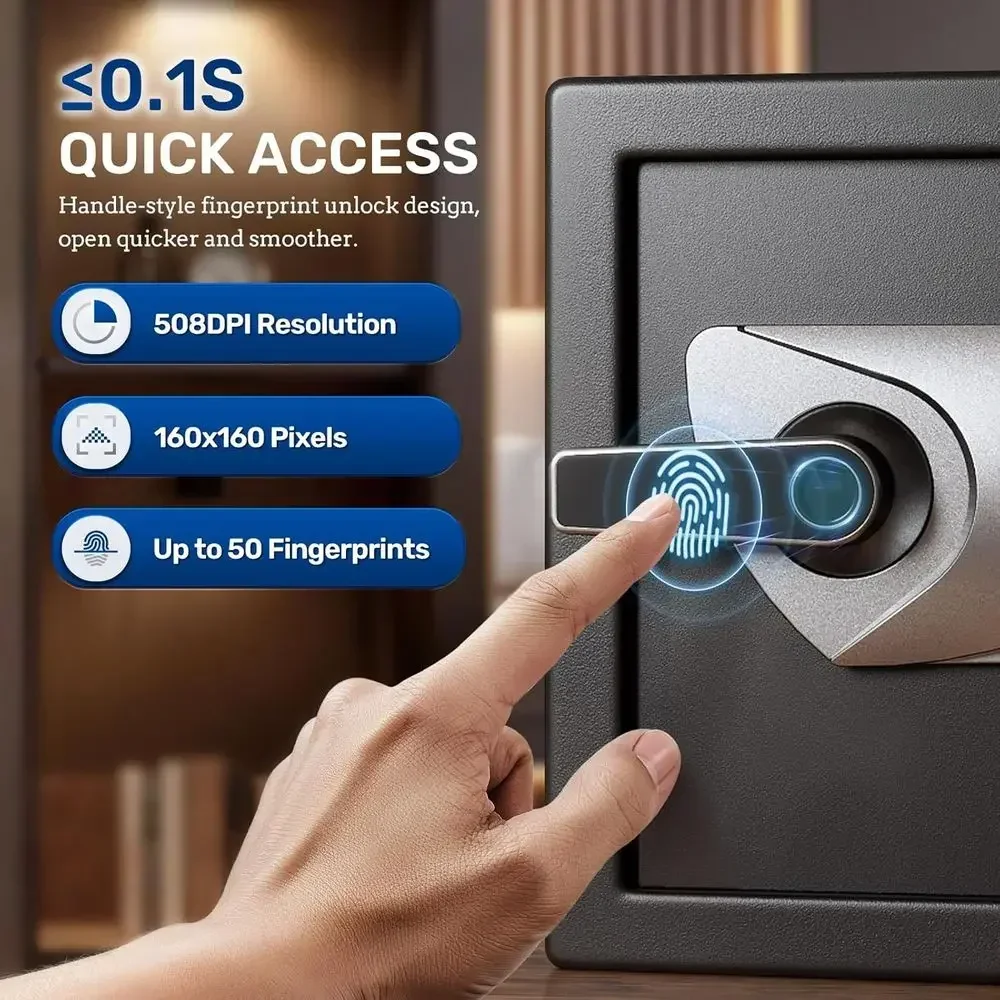 Biometric Security Safe with Quick Access Fingerprint Lock, Alarm System, and Fireproof Bag for Pistols and Cash
