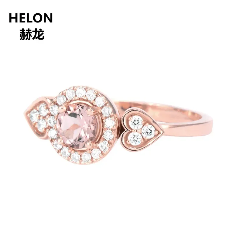 0.8CT Natural Diamonds Round Morganite Engagement Wedding Ring Solid 14k Rose Gold Classic Women Anniversary Party Fine Jewelry