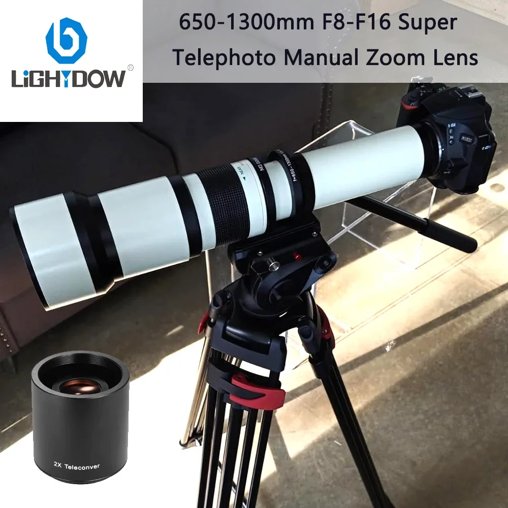 Lightdow Super Telephoto Manual Zoom Lens 650-1300mm F8.0-F16 With 2X Teleconverter for Cannon Nikon Sony Pentax DSLR Cameras