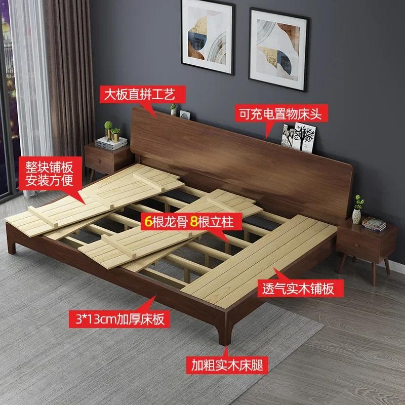 

Solid Wood Modern Simple 2m Double Two-child Family Parent-child Bed Large Three or Four People 2.4m Bed Nordic Bed
