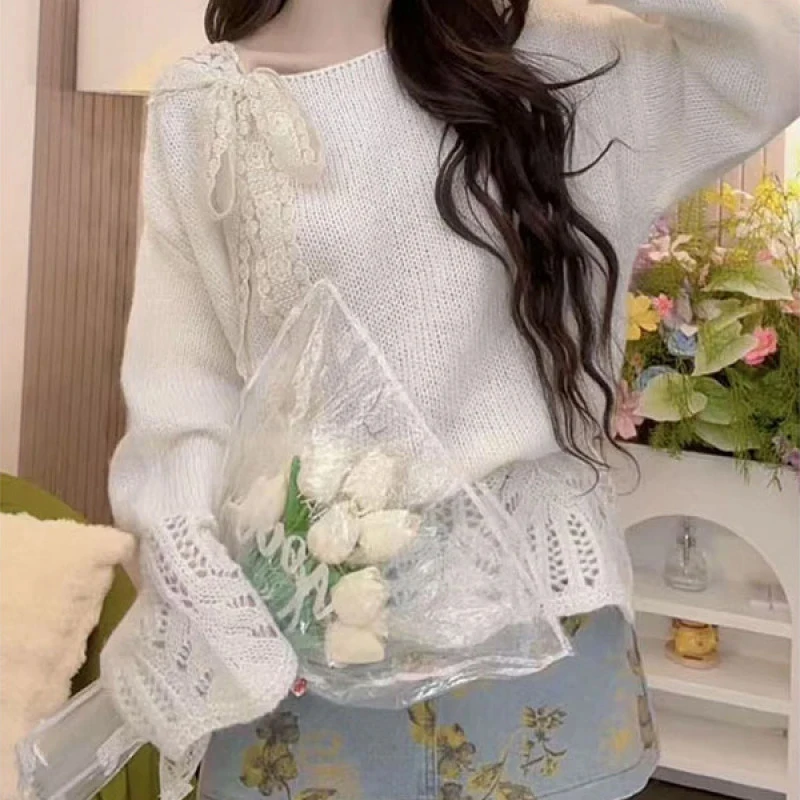 Suéter de Punto Calado con Mangas Largas para Mujer, Estilo Nuevo de Principios de Otoño, Top Suave y Cómodo con Diseño de La...