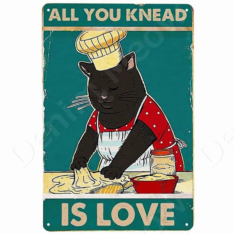 Black Cat Vintage Metal Tin Sign, Baking Cat Art Poster for Bar,Cafe,Home,Kitchen,Wall Decor,Never Way A Skinny Cook Sign N449