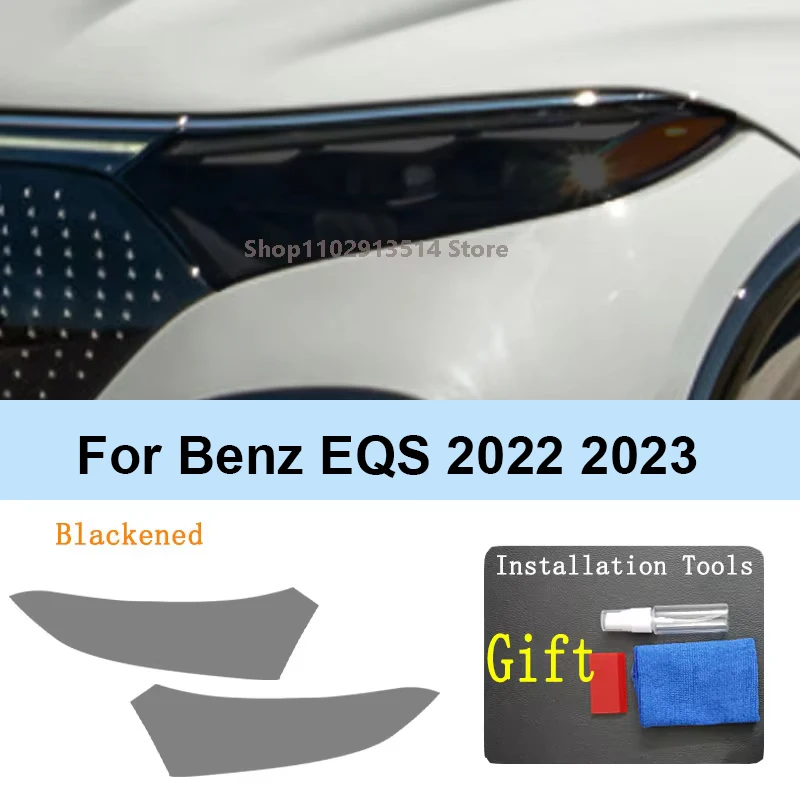 

For Benz EQS 2022 2023 Accessories Car Headlight Protective Film Headlamp Restoration Transparent Black TPU Car Sticker