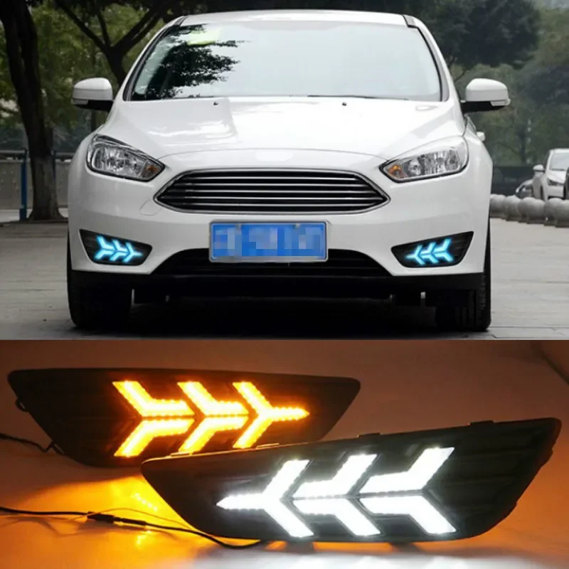 

2 шт. светодиодные дневные ходовые огни для Ford Focus 3 MK3 2015 2016 2017 2018 желтая функция указателя поворота водонепроницаемая автомобильная лампа DRL 12 В