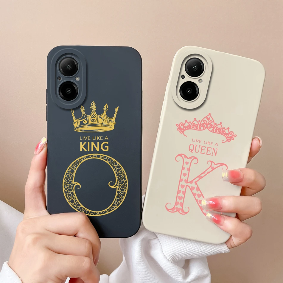 For Oppo Realme C67 Case Crown A-Z Letter Upgrade Camera Protection Soft Liquid Silicone Cover For Realme C 67 Funda Couple Gift