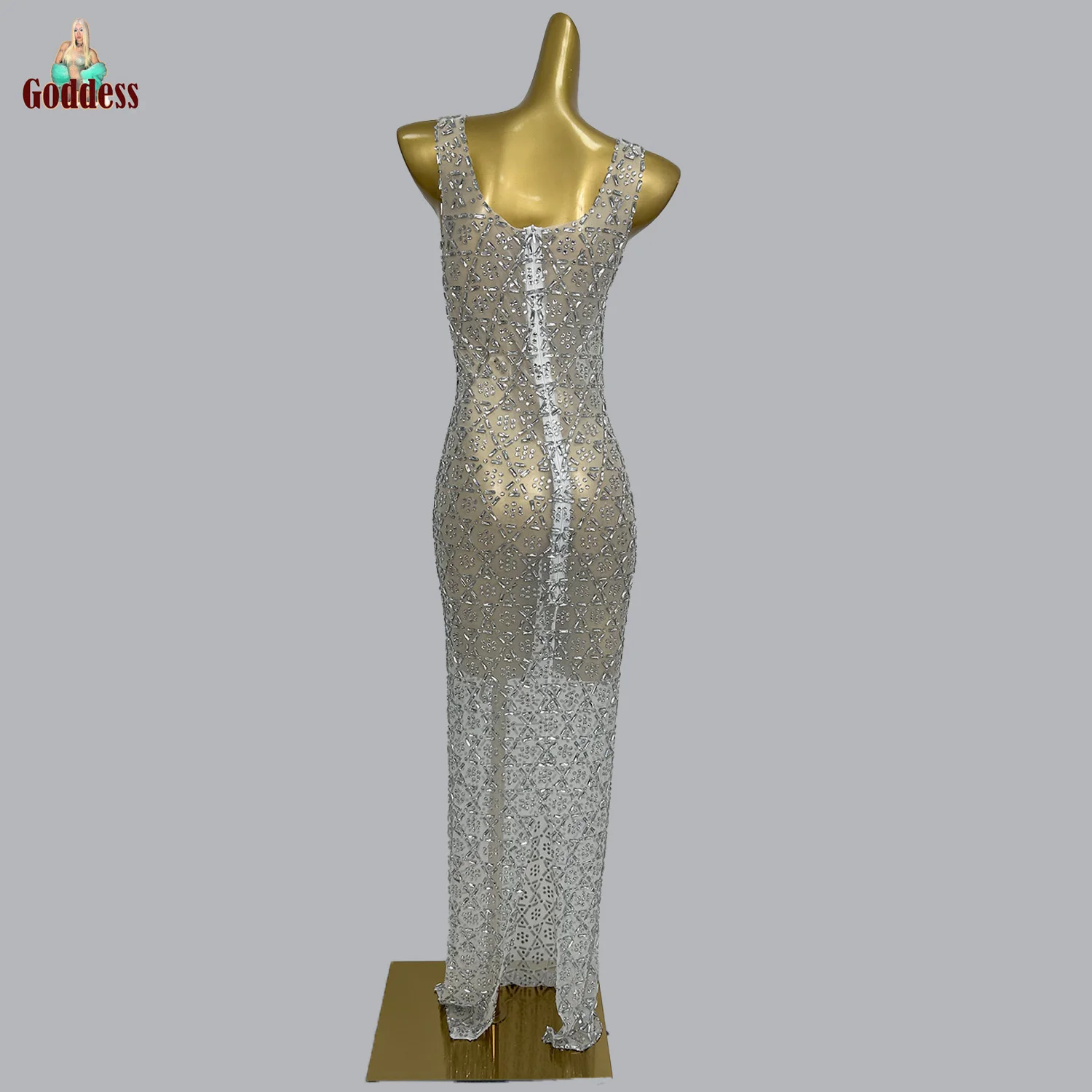 Robe longue élégante avec strass scintillants pour femmes, tenue de soirée de luxe, pour fête d'anniversaire, bal de mariage, Sexy, en maille transparente